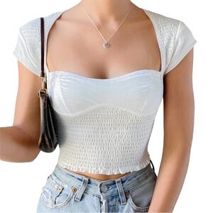 FP Movement by Free People Strike Smocked Cap-Sleeve Bustier Crop Top